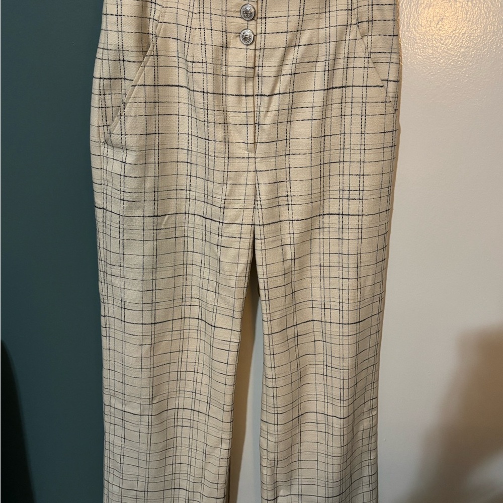 Veronica Beard Cream Plaid Trousers - High Waist Tailored Look, Size 4